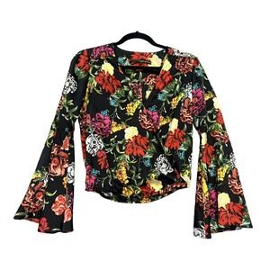 Vtg GUESS Women’s Floral Bell Long Sleeve Y2K Polyester Blend Top Size XS